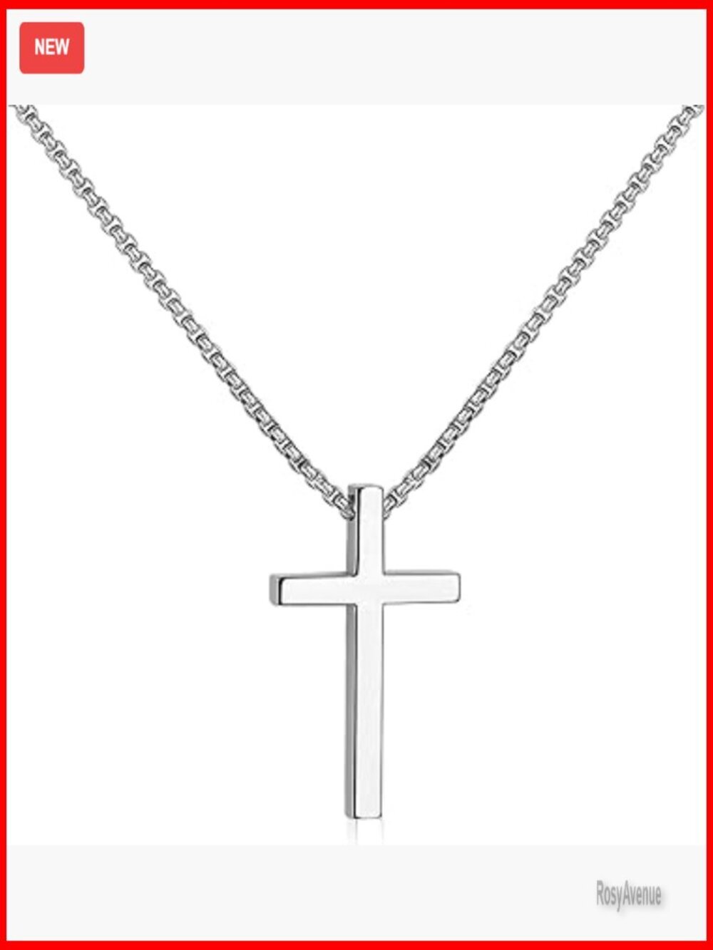 Pure Titanium Cross Necklace 3mm Rolo Chain 23.62" Unisex Gift